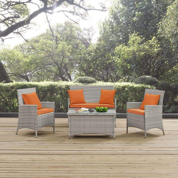 Modway Bridge 4 Piece Outdoor Patio Rattan Conversation Set with Pillows | Outdoor Sofas, Loveseats & Sectionals | Modishstore-13