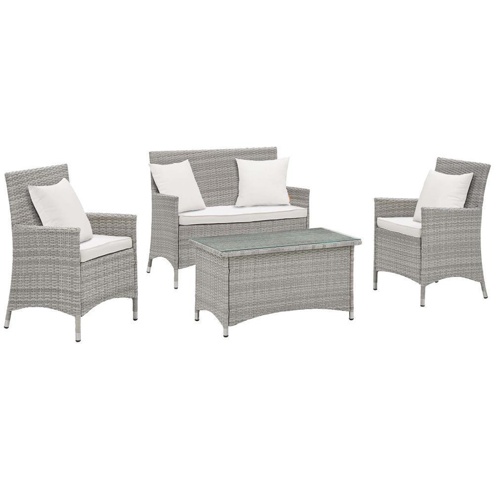 Modway Bridge 4 Piece Outdoor Patio Rattan Conversation Set with Pillows | Outdoor Sofas, Loveseats & Sectionals | Modishstore-22