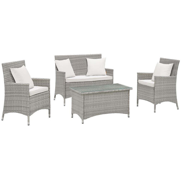 Modway Bridge 4 Piece Outdoor Patio Rattan Conversation Set with Pillows | Outdoor Sofas, Loveseats & Sectionals | Modishstore-22