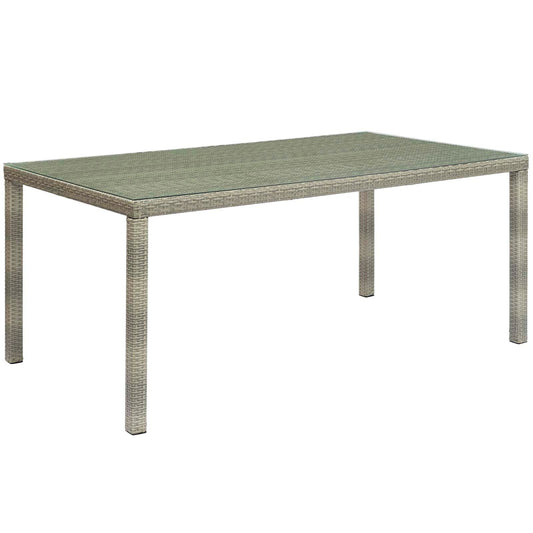 Modway Conduit 70" Outdoor Patio Wicker Rattan Dining Table Light Gray | Dining Tables | Modishstore