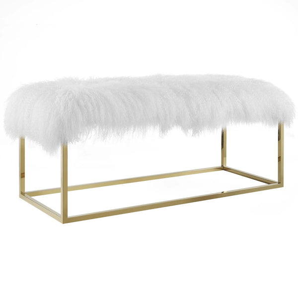 Modway Gaze White Sheepskin Bench | Stools & Benches | Modishstore-4