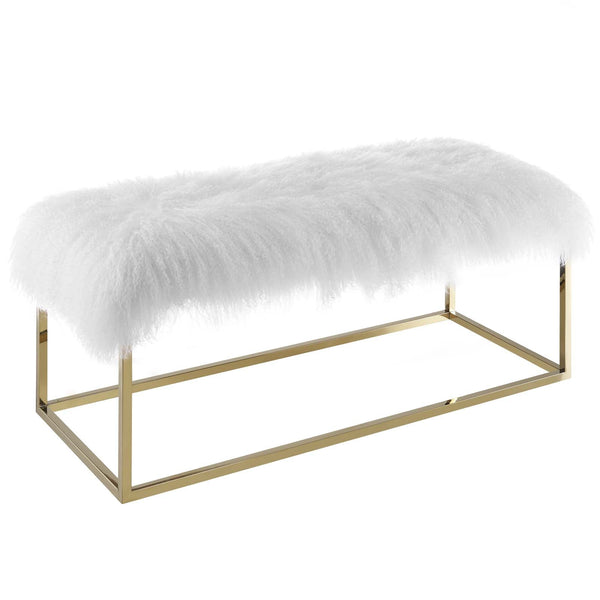 Modway Gaze White Sheepskin Bench | Stools & Benches | Modishstore-3