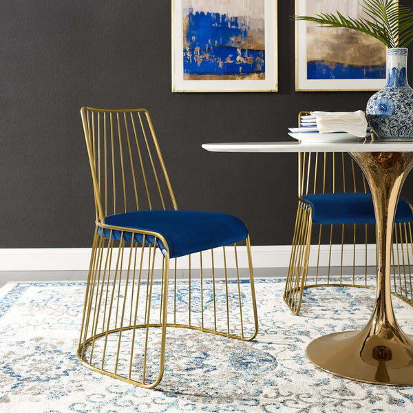Modway Rivulet Gold Stainless Steel Upholstered Velvet Dining Chair