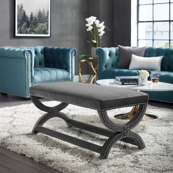 Modway Expound Upholstered Nailhead Trim Velvet Bench | Stools & Benches | Modishstore