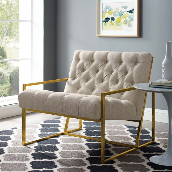Modway Bequest Gold Stainless Steel Upholstered Fabric Accent Chair | Accent Chairs | Modishstore