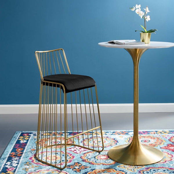 Modway Rivulet Gold Stainless Steel Upholstered Velvet Bar Stool | Bar Stools | Modishstore