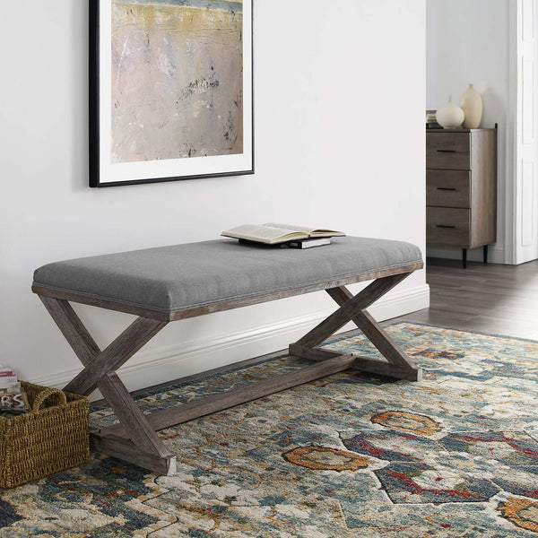 Modway Province Vintage French X-Brace Upholstered Fabric Bench | Stools & Benches | Modishstore-13