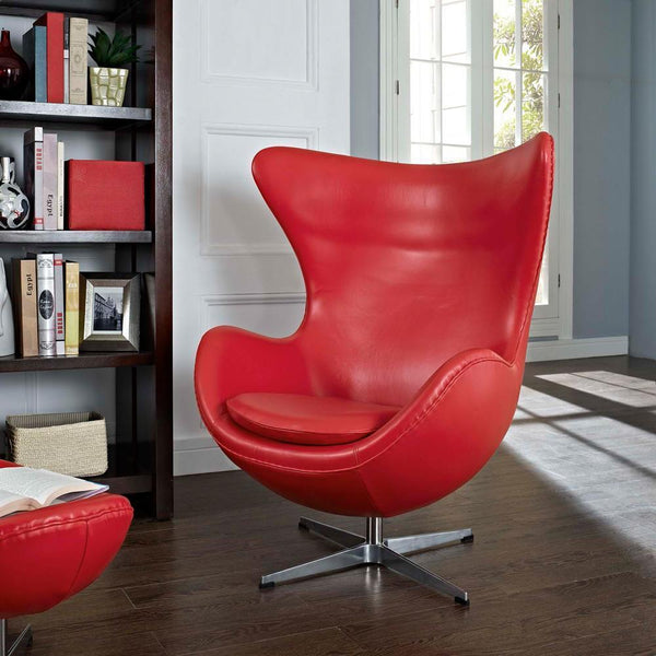 Modway Glove Leather Lounge Chair - Red | Lounge Chairs | Modishstore-3