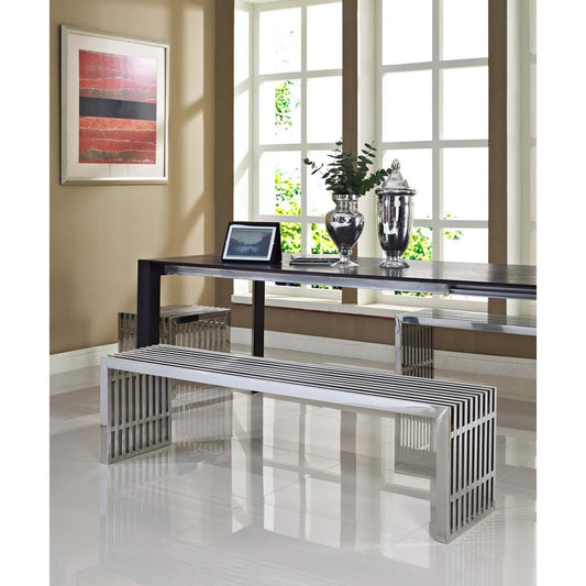 Modway Gridiron Benches Set of 3 - Silver | Stools & Benches | Modishstore