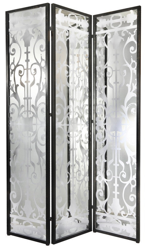 A&B Home Glass/Iron 3 - Panel Decorative Screen