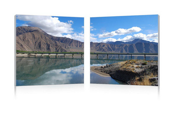 Baxton Studio Causeway through the Mountains Mounted Photography Print Diptych | Modishstore | Wall Art