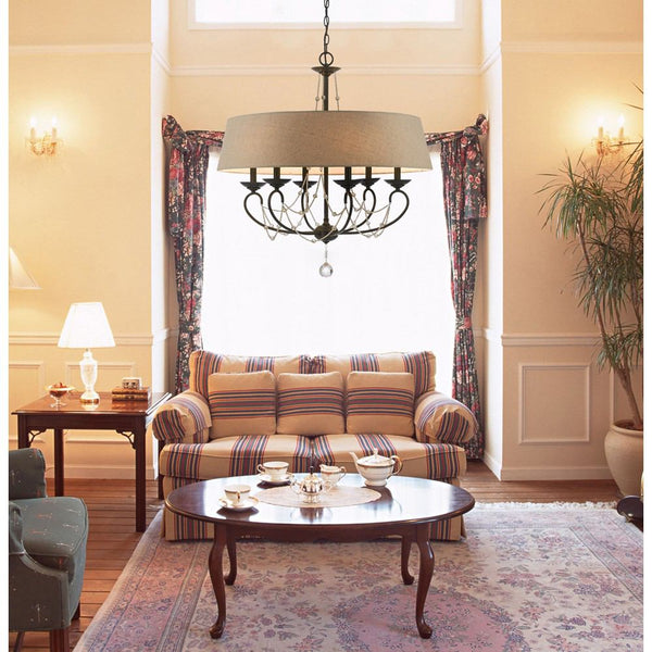 Cal Lighting FX-3532/6 6 Light Dawson Chandelier With Burlap Shade | Modishstore | Chandeliers