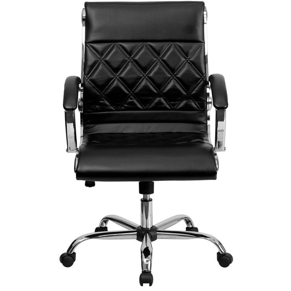 Flash Furniture Mid-Back Designer Black Leather Executive Swivel Office Chair With Chrome Base | Office Chairs | Modishstore-2