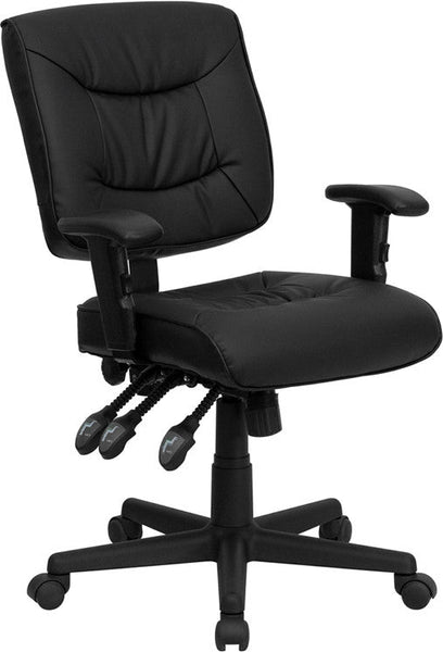 Flash Furniture Low Back Black Leather Multi-Functional Swivel Task Chair With Height Adjustable Arms | Office Chairs | Modishstore