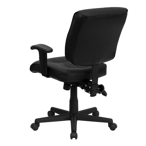 Flash Furniture Low Back Black Leather Multi-Functional Swivel Task Chair With Height Adjustable Arms | Office Chairs | Modishstore-3
