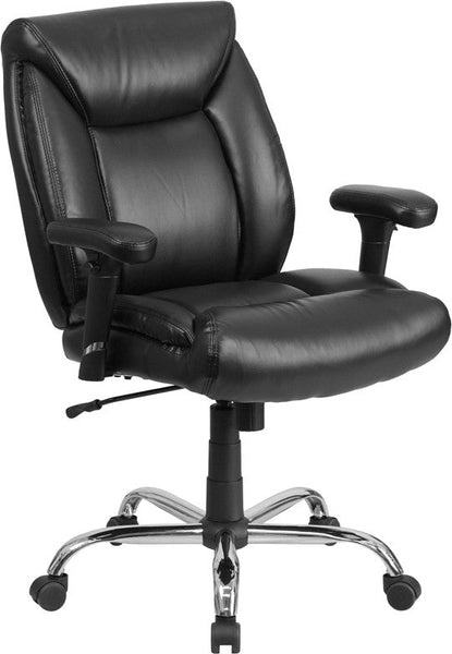 Flash Furniture GO-2073-LEA-GG Hercules Series Black Leather Swivel Task Chair with Adjustable Arms | Office Chairs | Modishstore