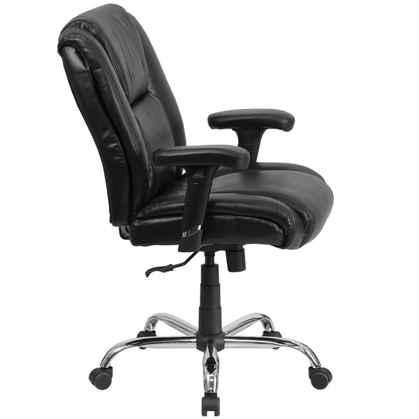 Flash Furniture GO-2132-LEA-GG Hercules Series, Black Leather Swivel Task Chair With Height Adjustable Arms | Office Chairs | Modishstore-3