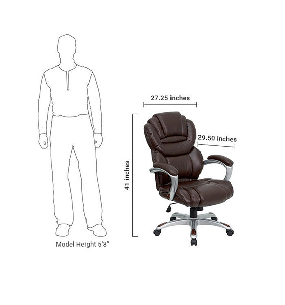 Flash Furniture High Back Brown Leather Executive Swivel Office Chair With Leather Padded Loop Arms | Office Chairs | Modishstore-5