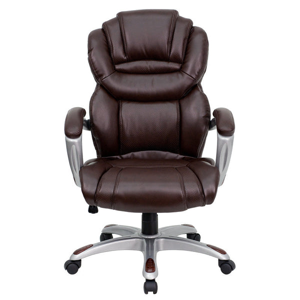 Flash Furniture High Back Brown Leather Executive Swivel Office Chair With Leather Padded Loop Arms | Office Chairs | Modishstore-4