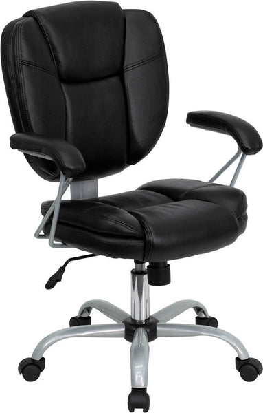 Flash Furniture GO-930-BK-GG Mid-Back Black Leather Swivel Task Chair | Office Chairs | Modishstore
