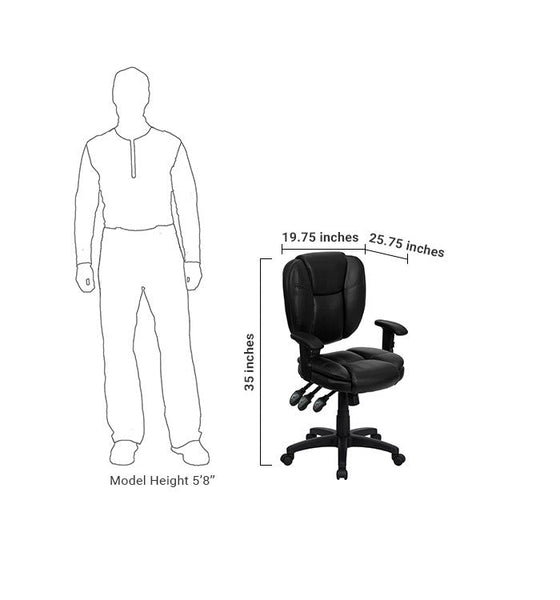 Flash Furniture Mid-Back Black Leather Multi-Functional Ergonomic Swivel Task Chair With Height Adjustable Arms | Office Chairs | Modishstore-5
