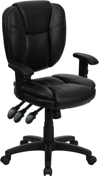 Flash Furniture Mid-Back Black Leather Multi-Functional Ergonomic Swivel Task Chair With Height Adjustable Arms | Office Chairs | Modishstore