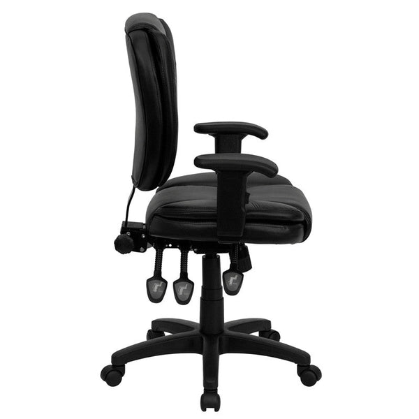 Flash Furniture Mid-Back Black Leather Multi-Functional Ergonomic Swivel Task Chair With Height Adjustable Arms | Office Chairs | Modishstore-4