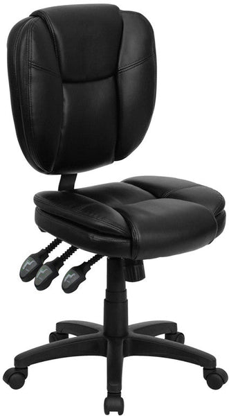 Flash Furniture Mid-Back Black Leather Multi-Functional Ergonomic Swivel Task Chair | Office Chairs | Modishstore