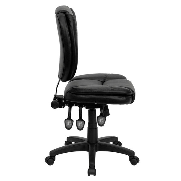 Flash Furniture Mid-Back Black Leather Multi-Functional Ergonomic Swivel Task Chair | Office Chairs | Modishstore-4
