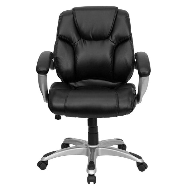 Flash Furniture GO-931H-MID-BK-GG Mid-Back Black Leather Swivel Task Chair with Arms | Office Chairs | Modishstore-2