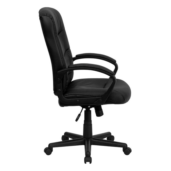 Flash Furniture GO-977-1-BK-LEA-GG Mid-Back Black Leather Swivel Task Chair | Office Chairs | Modishstore-4