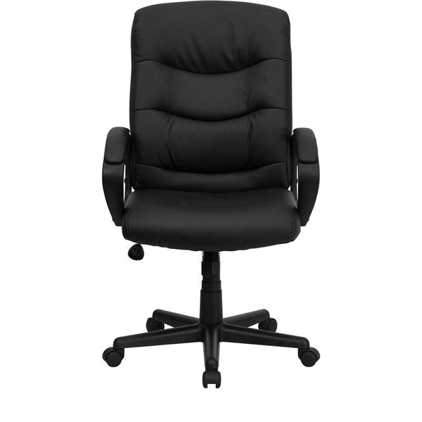 Flash Furniture GO-977-1-BK-LEA-GG Mid-Back Black Leather Swivel Task Chair | Office Chairs | Modishstore-2