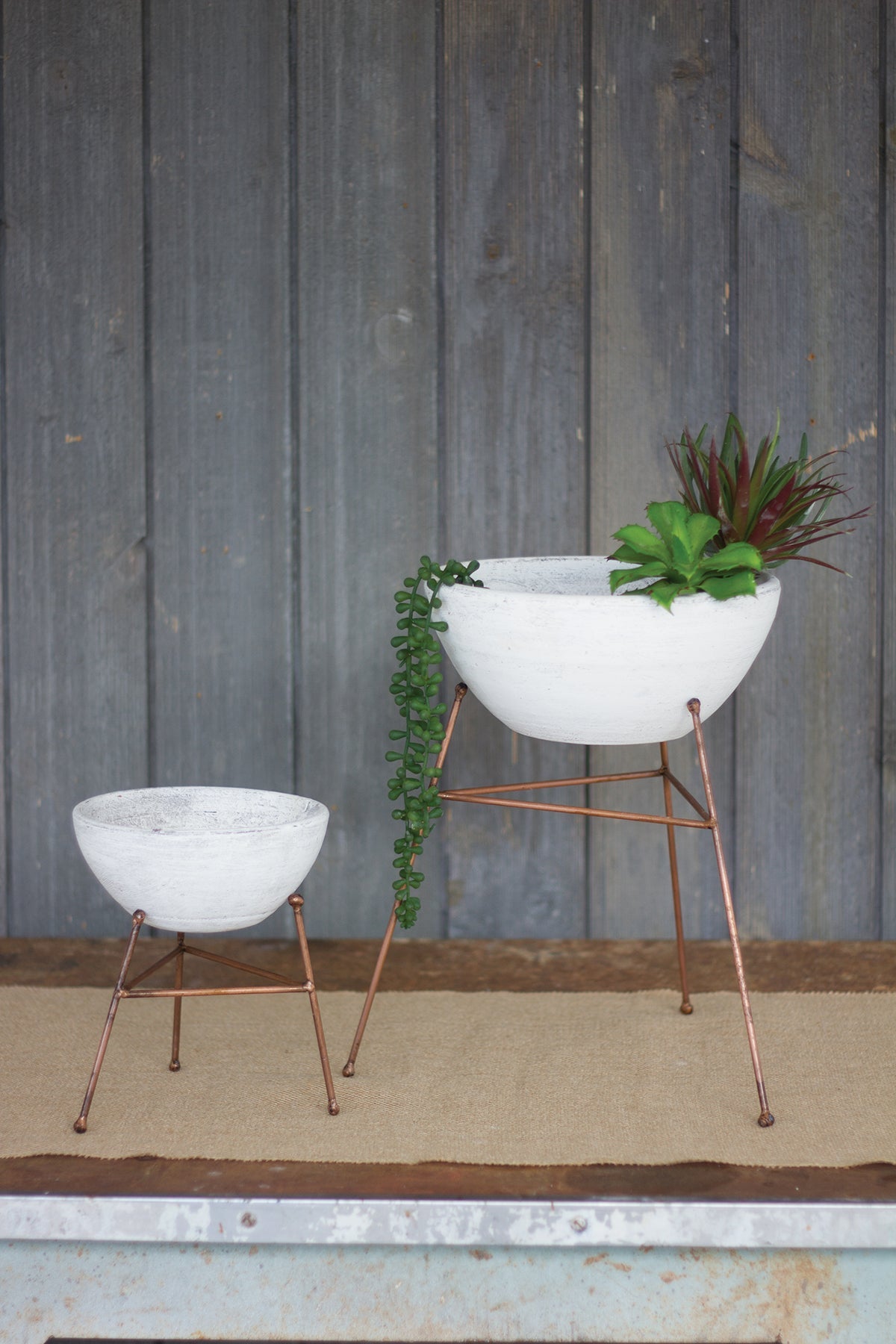Kalalou White Wash Clay Flower Bowls - Set Of 2 | Modishstore | Planters, Troughs & Cachepots