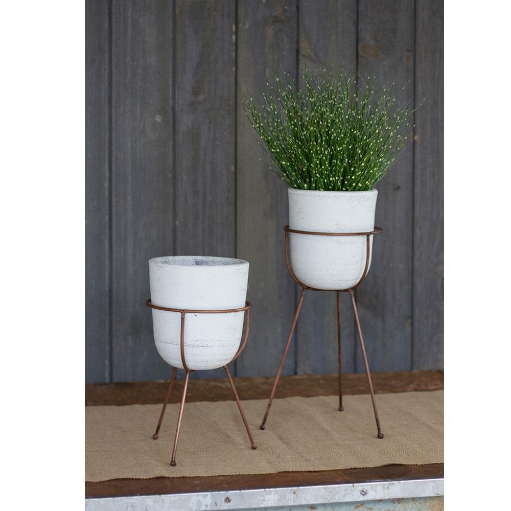 Kalalou White Wash Clay Flower Bells - Set Of 2 | Modishstore | Planters, Troughs & Cachepots
