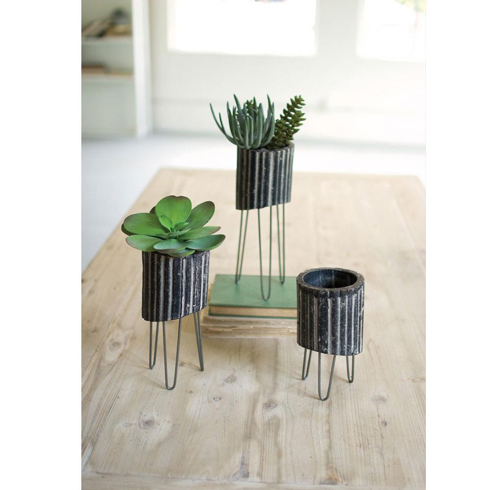 Kalalou Black And White Clay Cylinders -  Set Of 3 | Modishstore | Planters, Troughs & Cachepots
