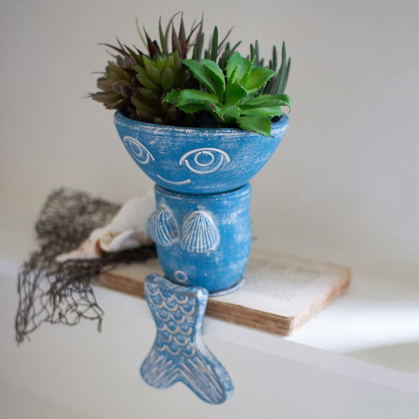 Kalalou Clay Mermaid Planter Shelf Sitter | Modishstore | Planters, Troughs & Cachepots
