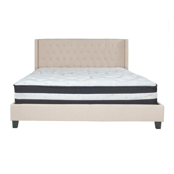 Flash Furniture Riverdale King Size Tufted Upholstered Platform Bed with Pocket Spring Mattress | Beds | Modishstore-4