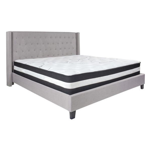 Flash Furniture Riverdale King Size Tufted Upholstered Platform Bed with Pocket Spring Mattress | Beds | Modishstore-9