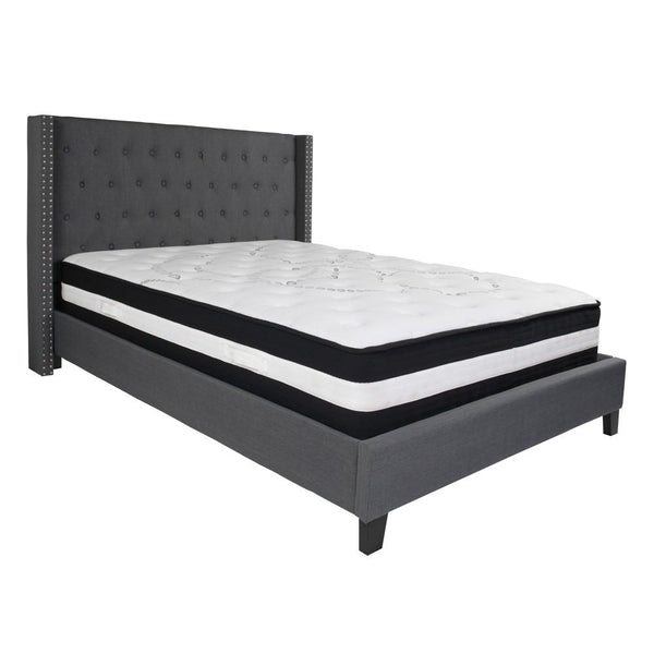 Flash Furniture Riverdale Queen Size Tufted Upholstered Platform Bed with Pocket Spring Mattress | Beds | Modishstore-11