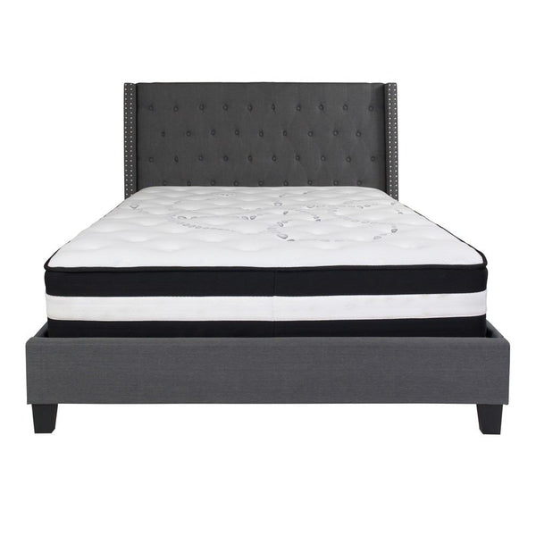 Flash Furniture Riverdale Queen Size Tufted Upholstered Platform Bed with Pocket Spring Mattress | Beds | Modishstore-12