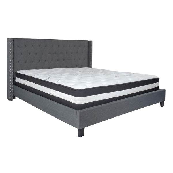 Flash Furniture Riverdale King Size Tufted Upholstered Platform Bed with Pocket Spring Mattress | Beds | Modishstore-11