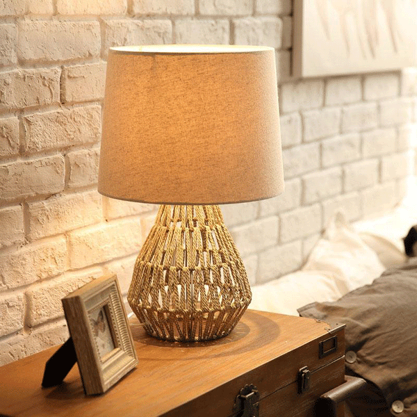 Handmade Hemp Rope Iron Fabric Shade Table Lamp by Artisan Living-5
