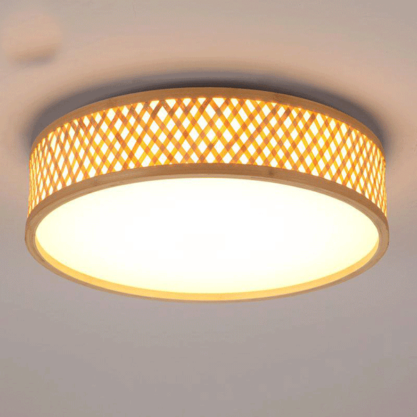 Round Bamboo Wicker Rattan Acrylic LED Ceiling Light by Artisan Living-6
