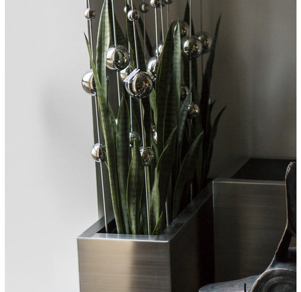 Gold Leaf Design Group Stainless Ball Sway And Sansevieria In Stainless Rectangle Planter | Botanicals | Modishstore