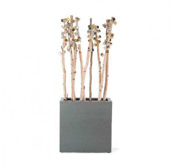 Gold Leaf Design Group Birch Poles With Gold & Silver Cube/ Pivot Wall Play In Pewter Fiberglass Planter | Botanicals | Modishstore