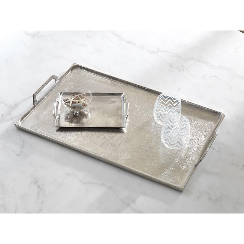 Zodax Rectangular Aluminum Tray with Handles - Silver | Trays | Modishstore
