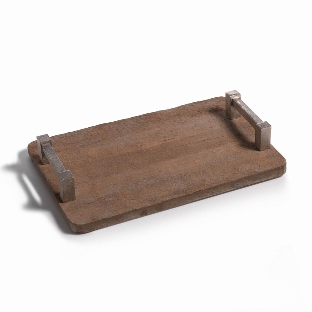 Zodax Asval Reclaimed Wood Tray with Raw Aluminum Handle | Decorative Trays & Dishes | Modishstore-2