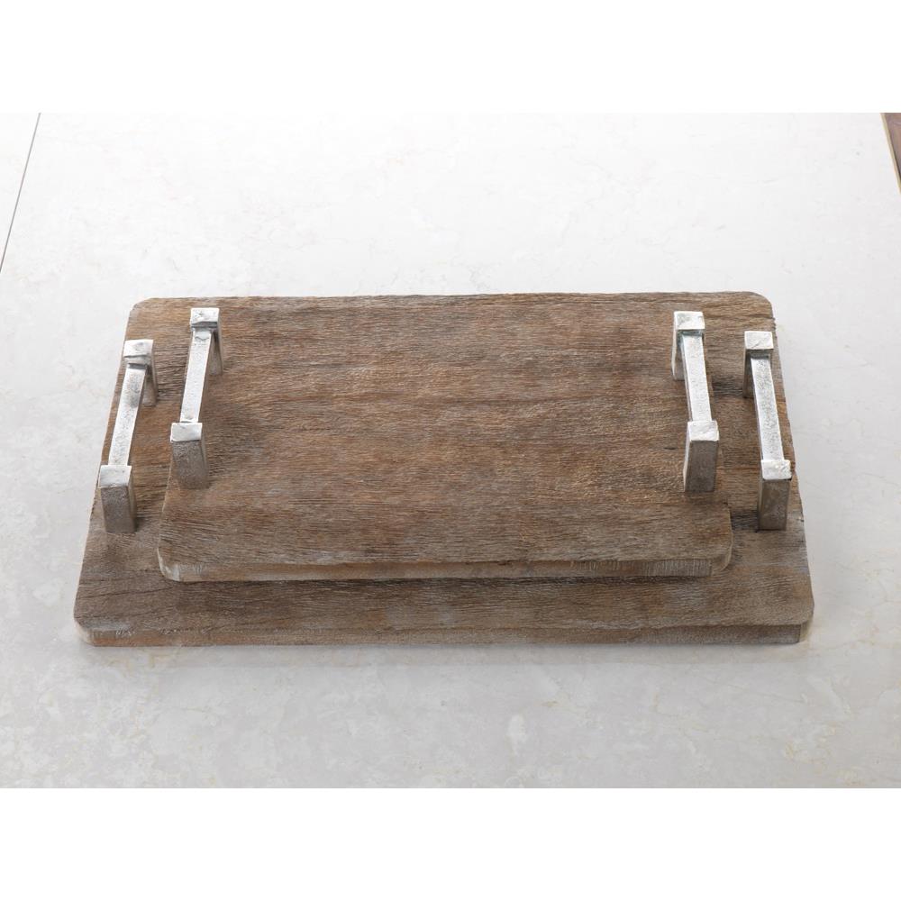 Zodax Asval Reclaimed Wood Tray with Raw Aluminum Handle | Decorative Trays & Dishes | Modishstore
