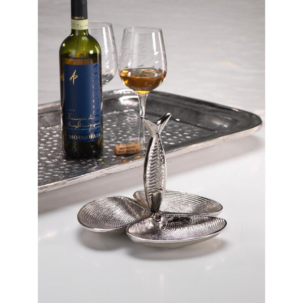 Zodax 3-Section Shell and Fish Snack Serve Dish with Handle | Trays | Modishstore