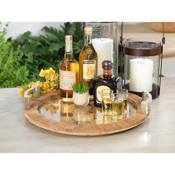 Zodax 20-Inch Diameter Hagron Reclaimed Wood/Metal Tray | Trays | Modishstore